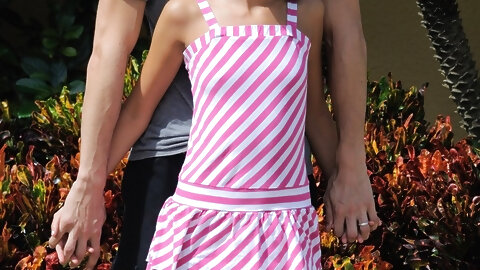 Brunette teen Mishka kisses a guy before...