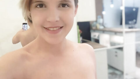 Cute amateur teen poses in stockings only...