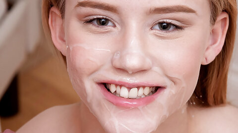 Ali Novak receives a facial after being fucked doggystyle